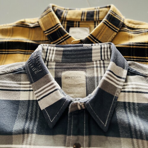 乙已BEN'S制平替BOWWOW日系宽大做旧破烂重磅格子衬衫Plaid shirt