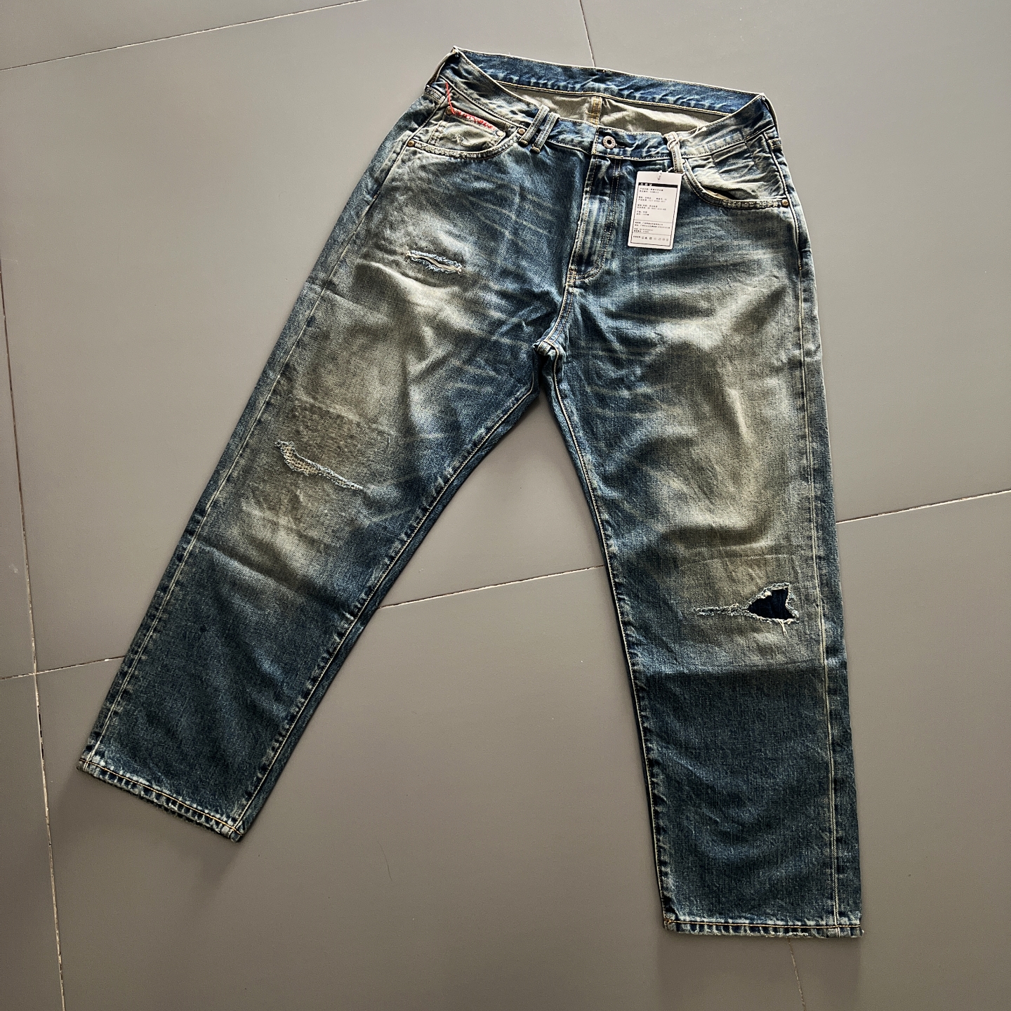 BEN'S乙已制破坏ANACHRONORM T5P Vintage做旧补丁水洗宽松牛仔裤