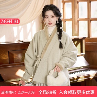 素瓷听暖 清水溪汉初明制对交穿羊毛加绒加厚银狐绒汉服中国风冬