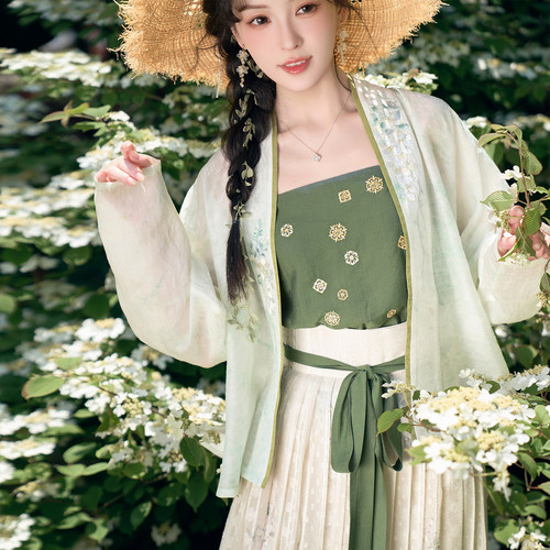 槐夏清风 清水溪汉初夏季宋制飞机袖百迭裙绿色汉服日常百搭套装