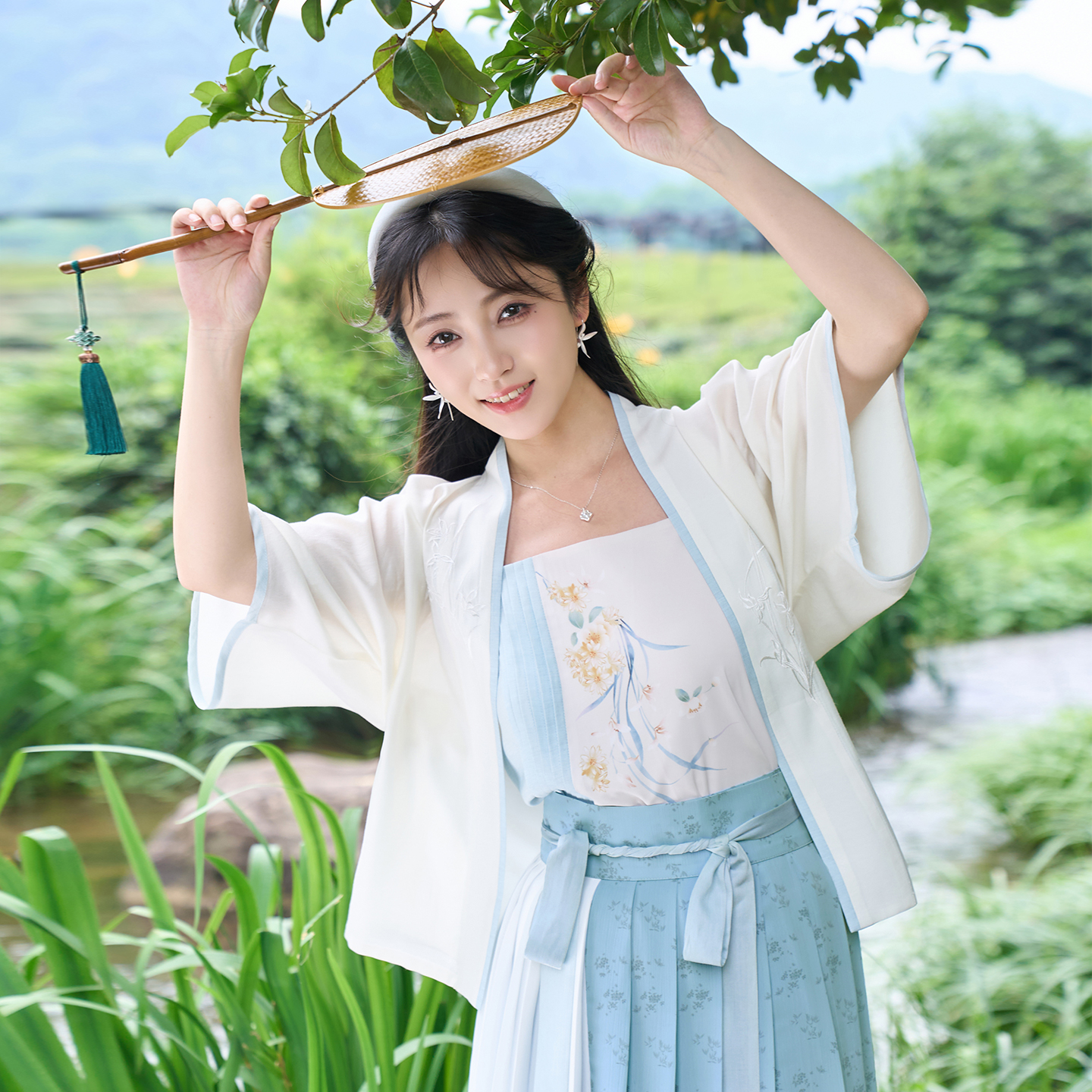 香盈十步 清水溪汉初国风日常汉服飞机袖夏季百迭裙套装通勤百搭