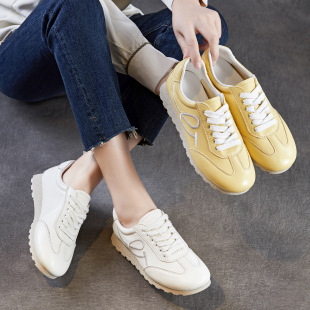 女2026春季 阿甘鞋 新款 运动单鞋 百搭系带休闲小白鞋 头层牛皮德训鞋