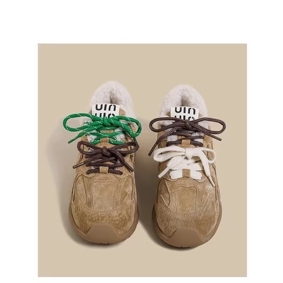 羊羔毛德训鞋女2025秋冬季新款加绒复古保暖平底运动阿甘老爹鞋子,女鞋,棉鞋,淘宝优惠券,粉丝福利购,淘宝优惠卷