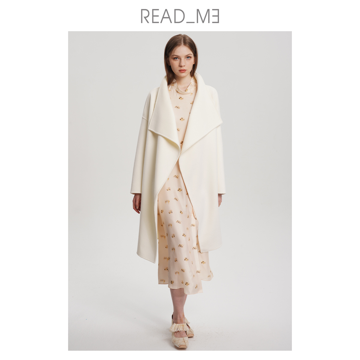 readme羊毛中长款廓形腰带大衣