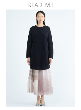 readme读我宽松藏青加厚针织圈圈呢长连衣裙B30205446
