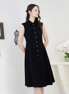 READ_ME读我黑色蕾丝拼接无袖高端文艺系扣连衣裙B90831329