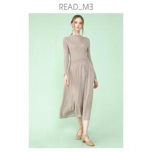 商场同款readme读我设计师针织米灰真丝相拼连衣裙60205240