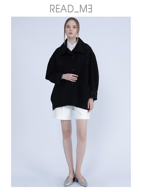 readme读我秋冬休闲文艺提花茧型绣花羊毛短大衣60906213