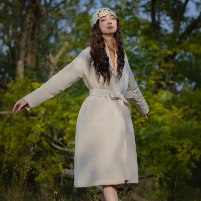 README日式长款系带羽绒服