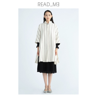 readme读我宽松复古条纹长款羊毛羊绒双面呢大衣T80960388