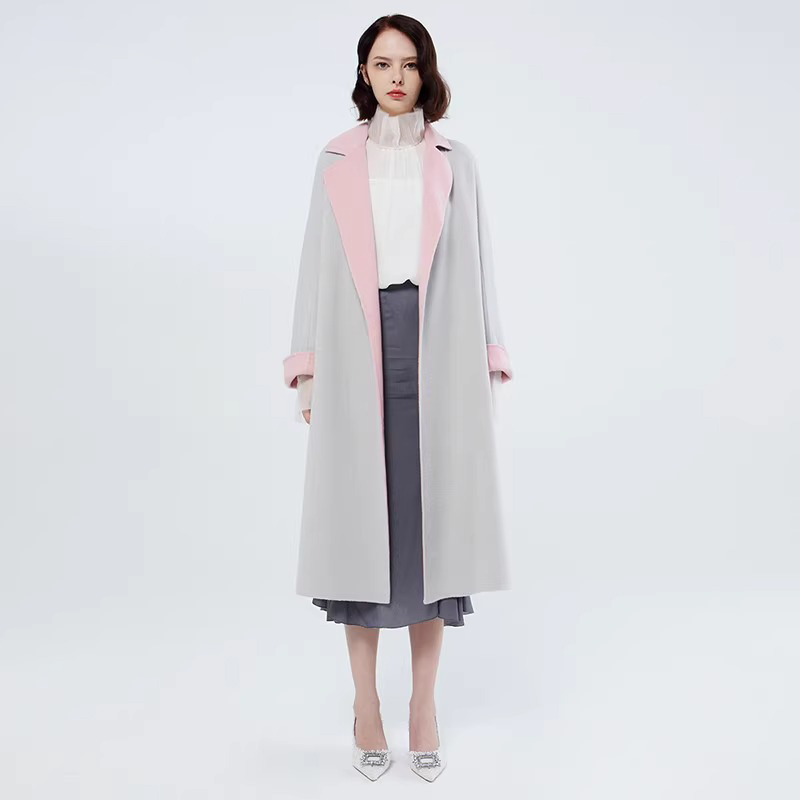 README双面呢长款直身大衣