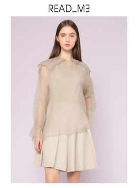 readme读我春夏女士真丝欧根纱透视长袖绣花罩衫衬衫71104215