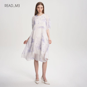 readme读我宽松A版显瘦女中长款印花连衣裙50830632