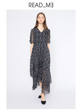 商场同款readme读我夏小雏菊印花真丝长款黑连衣裙70841403