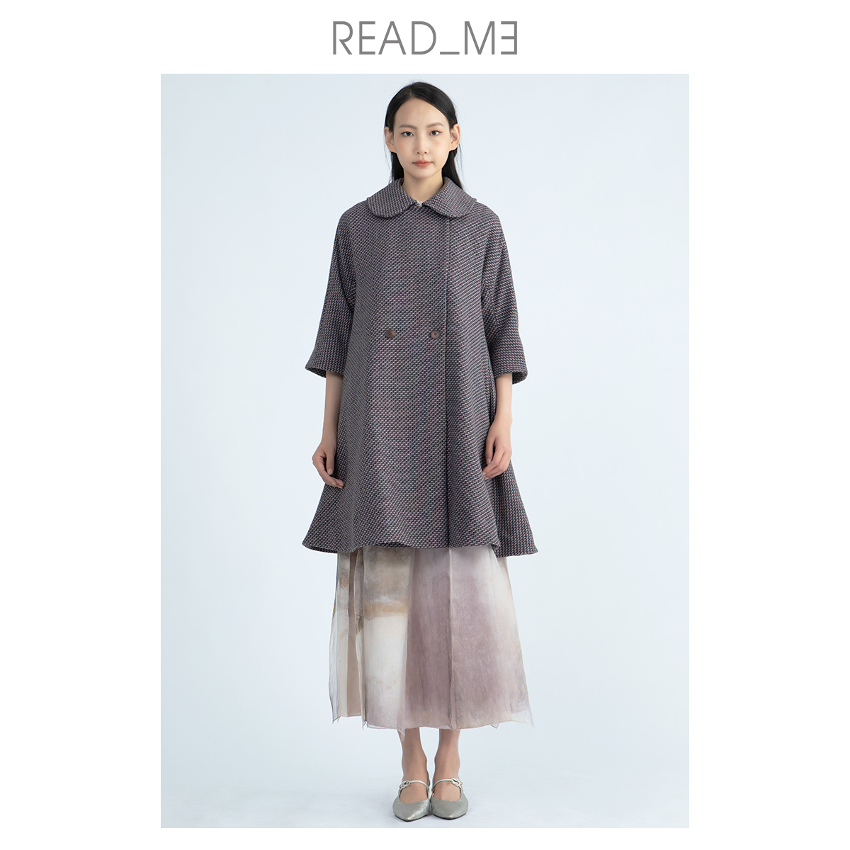 复古宽松A版娃娃领格纹大衣