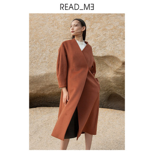 商场同款 羊毛双面呢大衣60932417 readme秋冬女士无领收腰长款