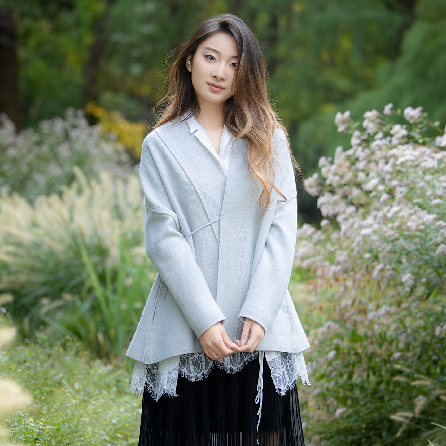 README羊毛混纺短款无领大衣