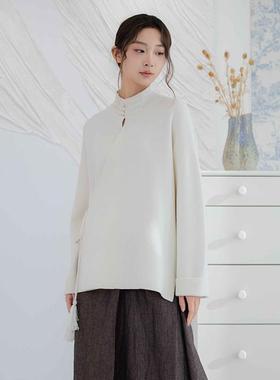 READ_ME读我中式立领白色针织开衫B80266546