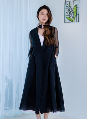 READ_ME读我黑色收腰优雅A摆显瘦V领风衣B30506205