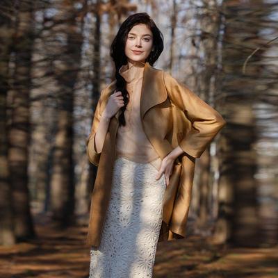 README丝绵短款翻领风衣