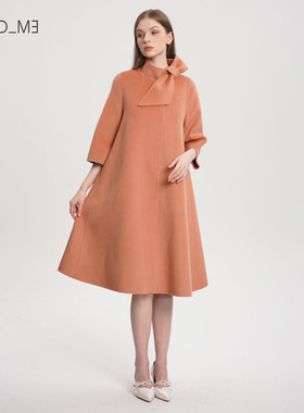 readme读我立领飘带女中长款双面呢大衣B30917531