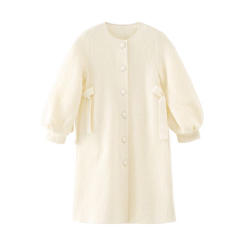 Readme读我女士白色灯笼袖中长款羊毛针织衫B90619305