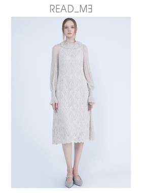 readme读我设计师秋女针织拼接羊毛质感镂空长连衣裙60819303