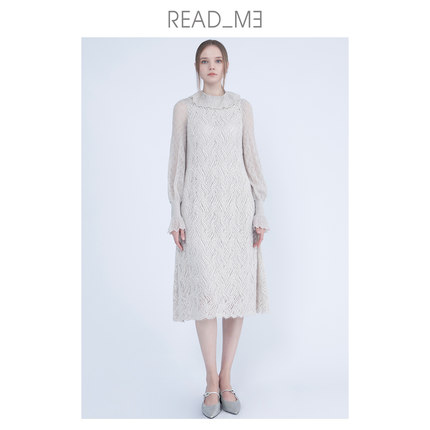readme读我设计师秋女针织拼接质感镂空长连衣裙60819303