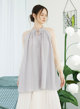 Readme读我夏季素雅撞色丝棉麻混纺休闲设计小衫B20102106