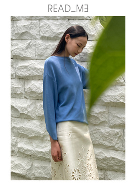 readme读我简约宽松气质翻针阔袖百搭针织套衫B30214141