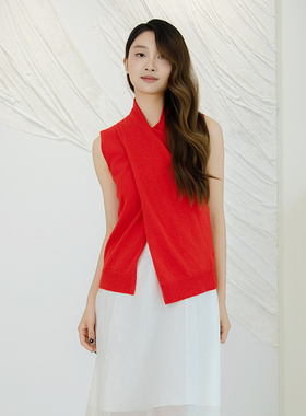 READ_ME读我红色交叠领羊毛针织背心B80271546