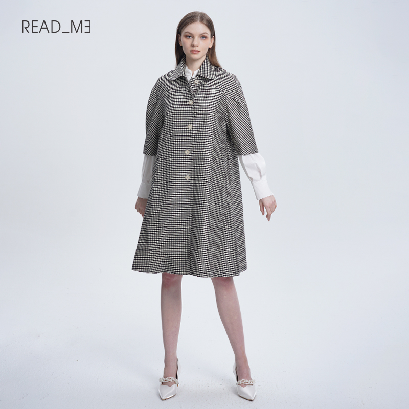 readme五分袖翻领中长款风衣