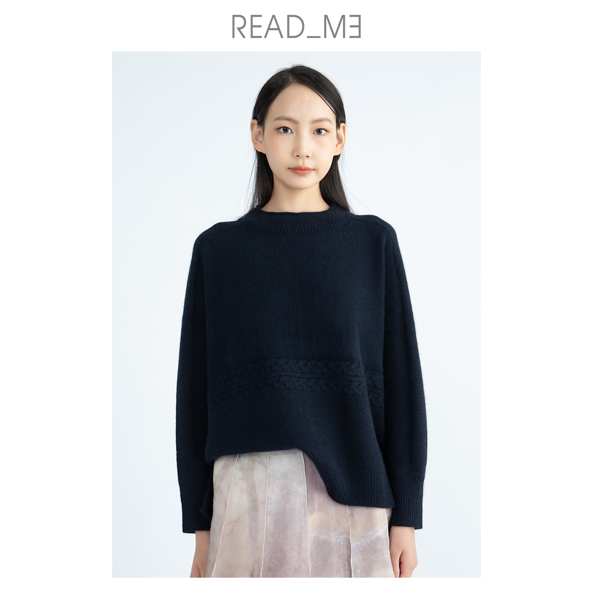 气质宽松绞花针织套头衫