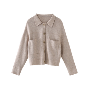 READ_ME读我女士新款翻领浅咖针织短外套B20203146