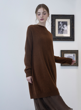 READ_ME读我驼棕中长款立领茧形针织套头衫T10205146