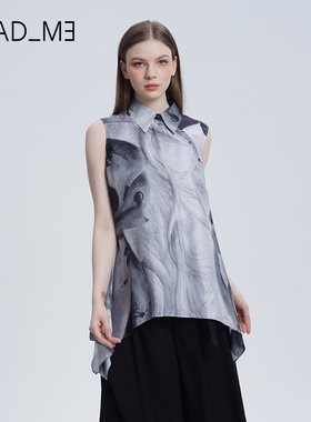 商场同款readme读我印花真丝无袖打底女A摆衬衫50117326