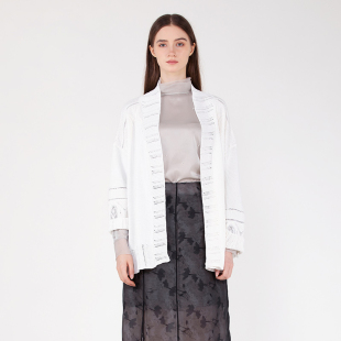 镂空宽松B10206145 长袖 商场同款 readme23秋冬女士v领针织亚麻开衫