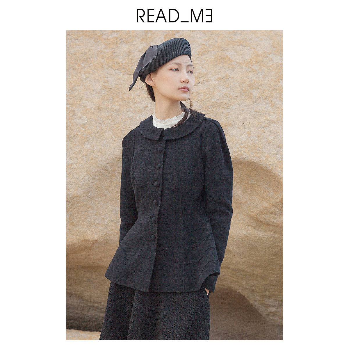 绵羊毛复古裙摆黑色毛呢大衣女