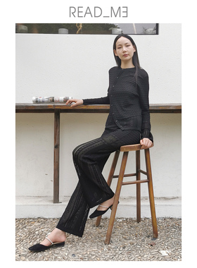 商场同款readme读我镂空针织衫收腰修身显瘦上衣B30201141