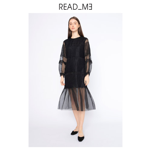 readme女士欧根纱蕾丝拼接连衣裙