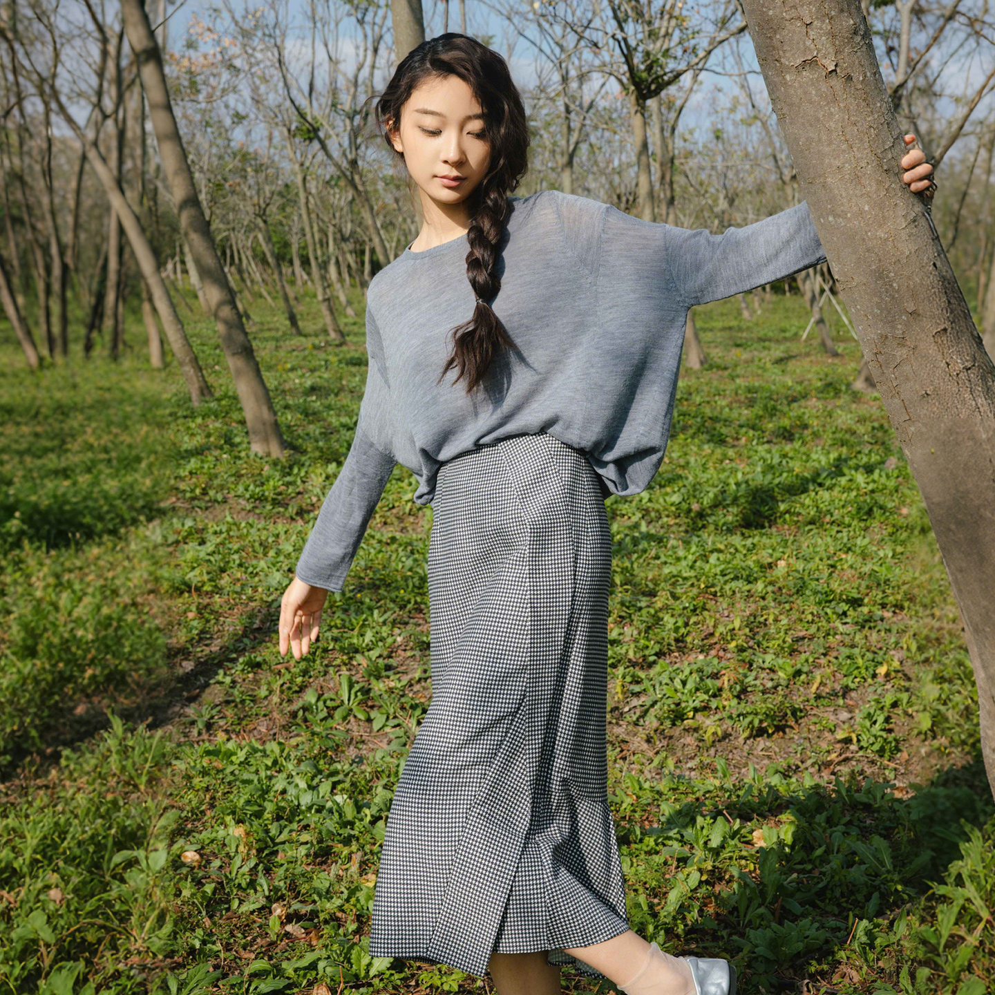 README鱼尾千鸟格半身裙