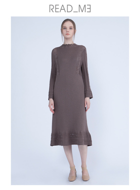 Readme读我百搭修身镂空针织醋纤咖长款女连衣裙60228347