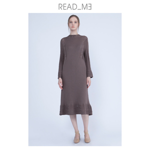 Readme读我百搭修身镂空针织醋纤咖长款女连衣裙60228347