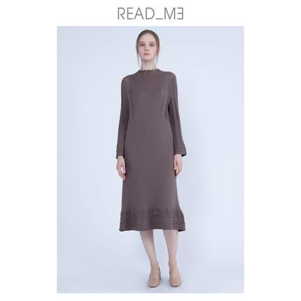 Readme读我百搭修身镂空针织醋纤咖长款女连衣裙60228347