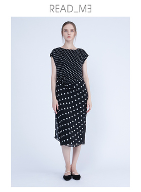 商场同款readme读我波点抽绳显瘦修身连衣裙50854506