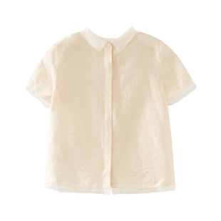 READ_ME读我杏色提花翻领简约短袖小衫G91101388