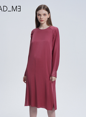 Readme读我刺绣装饰红真丝气质显瘦连衣裙50803116