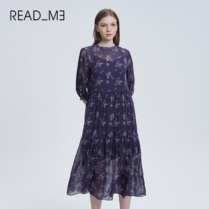 Readme读我真丝印花宽松蕾丝显瘦连衣裙50833332