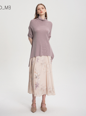 readme读我女宽松高领五分袖不对称下摆针织衫50229341