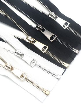 5号金属拉链开口单开长款羽绒服外套夹克黑白色开尾闭口拉锁配件